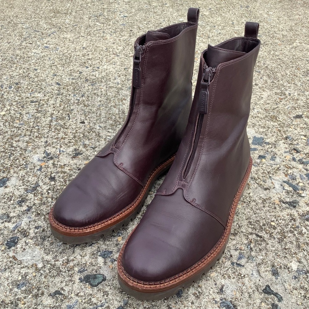 VINCE Cabria Water Resistant Front Zip SOFT Leather Combat Ankle Women Boots 12M